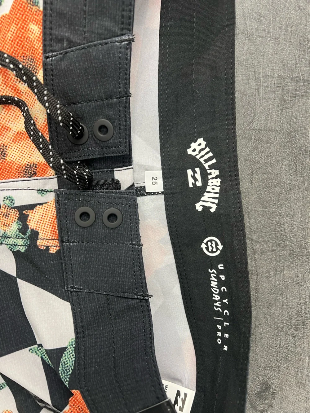 Billabong Black & White Checkerboard Floral Boardshorts - Orange Roses